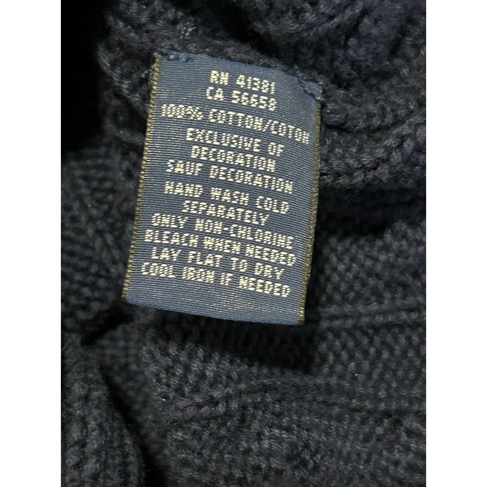 Ralph Lauren Cable Knit V-Neck Sweater Navy XL Green Pony 100% Cotton preppy - Picture 7 of 7
